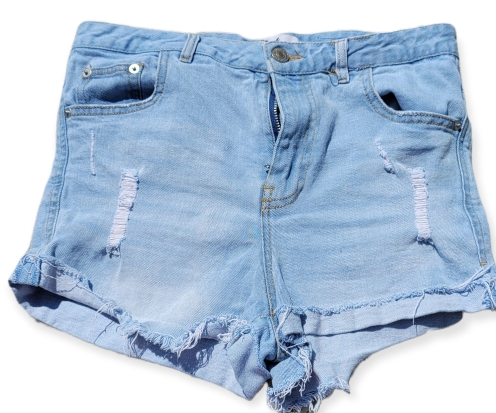 Love Tree Women's Light Blue Denim Mid-Rise Cut-off Jean Shorts Sz Med/Waist 26"